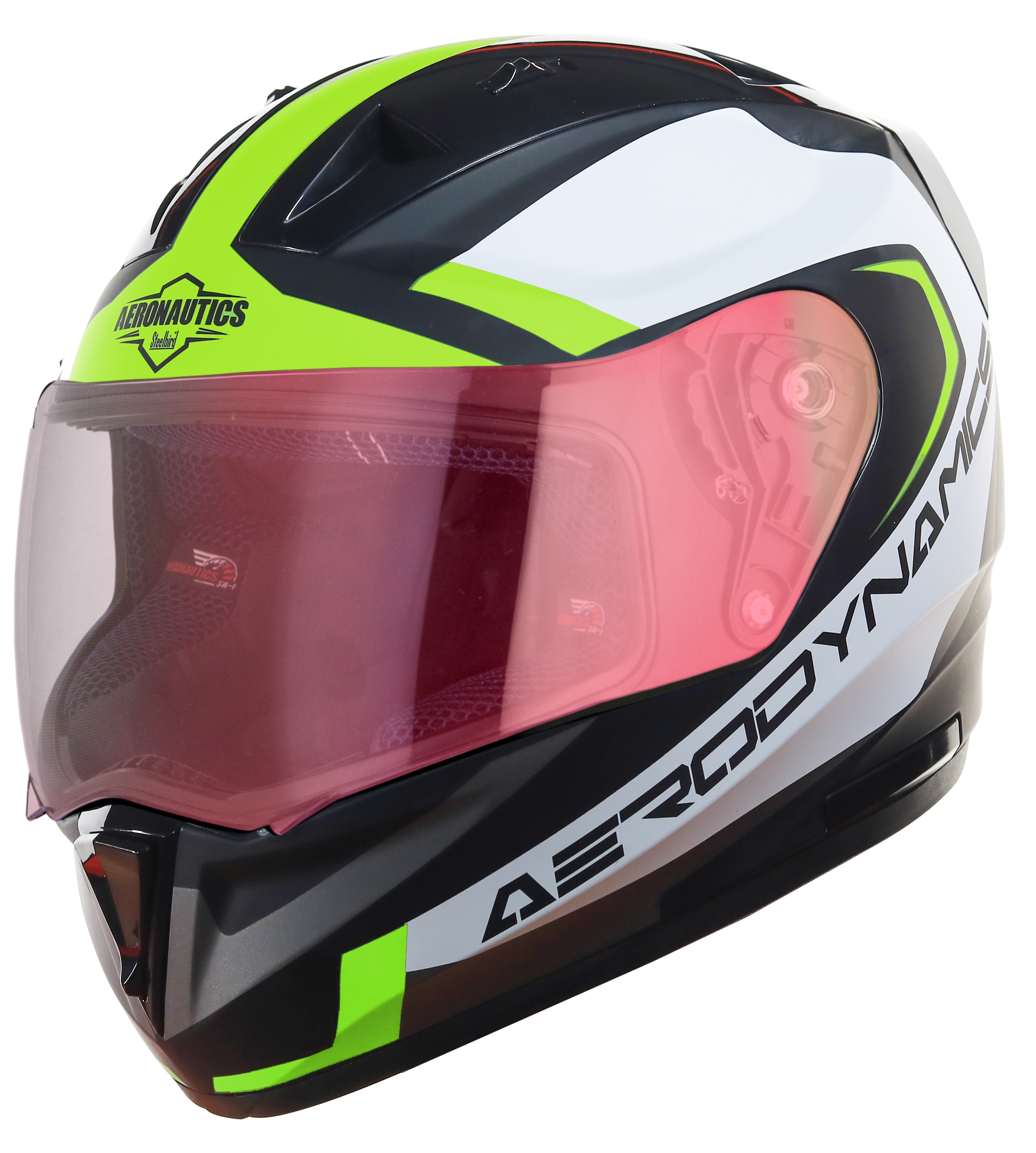SA-1 Aerodynamics Mat Black With Neon(Fitted With Clear Visor Extra Gold Night Vision Visor Free)
